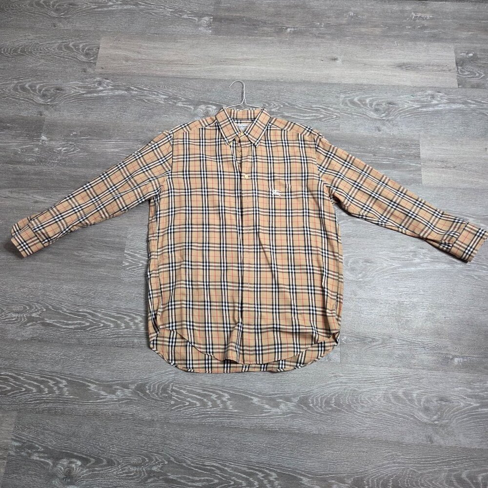 Vintage Men's Burberry Check Button Down Shirt Size M
